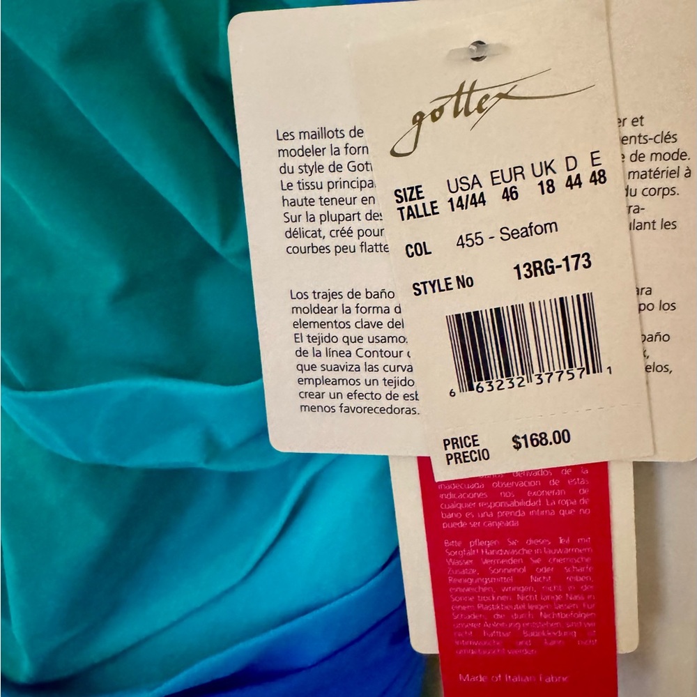 Gottex Swimsuit Blue and Turquoise Green One Piece Swimsuit Size 14 **NWT** - Picture 5 of 10